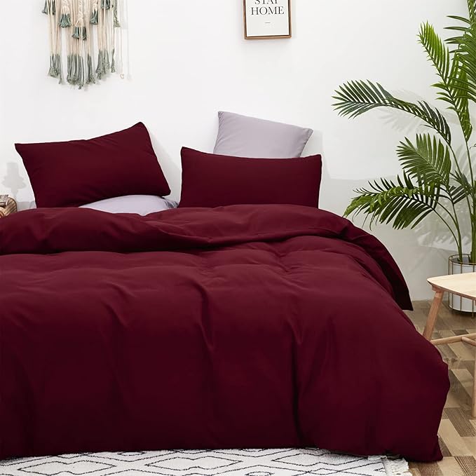 Burgundy Comforter Full Size Dark Red Bedding Set Soft Pure Burgundy Comforter Set Durable Burgundy 3 PCs Bed Set 1 Comforter with 2 Pillowcases
