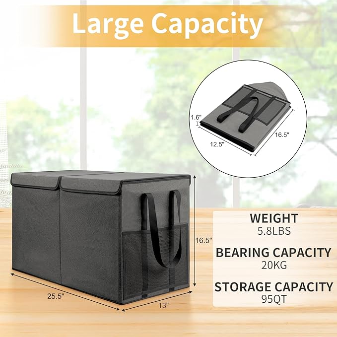 Large Toy Box for Boys Girls Toy Chest Kids Toy Storage Organizer Collapsible Toy Storage Bin Basket with Two Mesh Pockets for Nursery Playroom Bedroom Living Room Organization