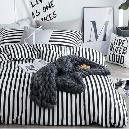 White and Black Stripes Comforter Set Cal King Women Bedding Set Soft Durable White Striated Bedding Set Black Stripes Cal King Quilts Hotel Quality Comforter Girls White Black Stripes Bed Set