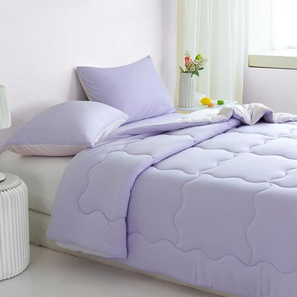 COTTEBED Reversible Ultra-Soft Light Pink and Purple Comforter Set Queen Full Size, Jersey Knit T-Shirt Feel Cute Fluffy Lightweight Bedding Down Blanket Quilt Pillowcase for Man Women Girl All Season