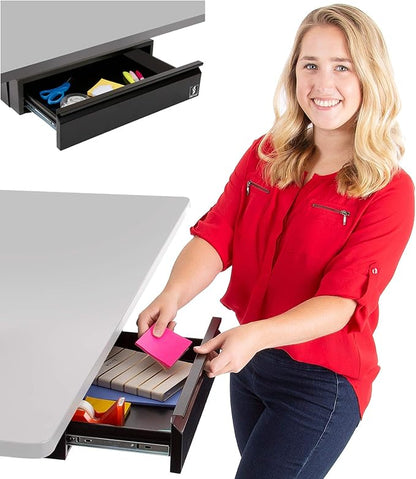 Stand Steady Attachable Under Desk Drawer | Pull-Out Storage Organizer with Smooth Sliding Tracks | Spacious Storage Drawer Easily Mounts to Desks and Workstations (Black / 17.5 x 11.5)