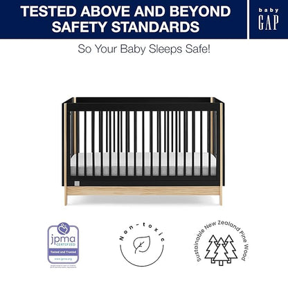 babyGap by Delta Children Tate 4-in-1 Convertible Crib TrueSleep Crib and Toddler Mattress (Bundle), Ebony/Natural