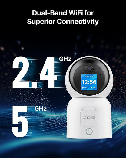 ZOSI 4MP 2 Way Video Security Camera, C519M 360° View Baby/Pet Dog Monitor, 2.5K Plug-in 2.4G/5G Dual-Band WiFi Smart Home Indoor Cam,One-Touch Call,Human Detection,Pan/Tilt,Cloud & SD Card Storage