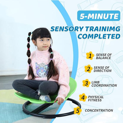 Sensory Spinning Chair for Kids, Autistic Childs Swivel Chair, Sit and Spin Toy, Training Body Coordination, Metal Base Non-Slip Indoor and Outdoor Activity Spins Toys (Penguin-Green)