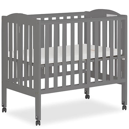 2-in-1 Portable Folding Stationary Side Crib in Storm Grey, Greenguard Gold Certified, Two Adjustable Mattress Height Positions,Made of Solid Pinewood, Flat Folding Crib