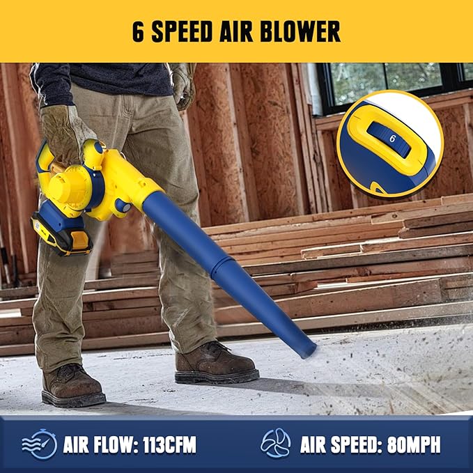 Mellif Leaf Blower for Dewalt 20V MAX Battery(No Battery), Rotatable Brushless Blower/Cordless Vacuum Cleaner/Air Pump for Inflatables, 6 Variable Speed, 180° Adjustable Blower Tube, for Lawn/Yard