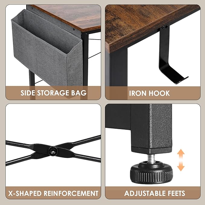 Small Computer Desk, 39 Inch Home Office Desks, Study Workstation PC Laptop Table with Storage Bag, Modern Simple Industrial Style Writing Desks
