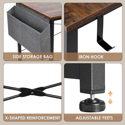 Small Computer Desk, 39 Inch Home Office Desks, Study Workstation PC Laptop Table with Storage Bag, Modern Simple Industrial Style Writing Desks
