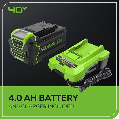 Greenworks 40V (130 MPH / 550 CFM / 75+ Compatible Tools) Cordless Brushless Axial Leaf Blower, 4.0Ah Battery and Charger Included