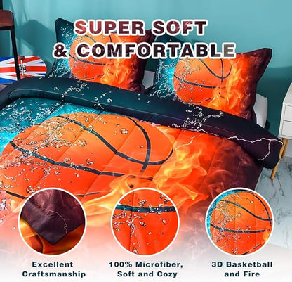 Andency Basketball Comforter Twin(66x90 Inch), 2 Pieces(1 Basketball Comforter, 1 Pillowcase) Sport Microfiber Basketball Comforter Set Bedding Set for Kids Boys Teens