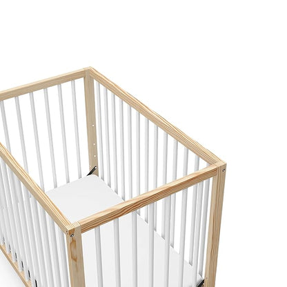 Graco Teddi 4-in-1 Convertible Mini Crib with Bonus Water-Resistant Mattress (Natural with White) – GREENGUARD Gold Certified, 2.75-Inch Mattress Included, Convenient Size, Easy 30-Minute Assembly