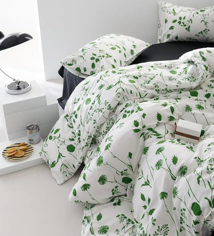 Botanical Comforter Set King White and Sage Floral Plant Bedding Comforter Set Girls Garden Pattern Printed on White Blanket Rustic Leaf Blossom Women White Farmhouse Comforter King