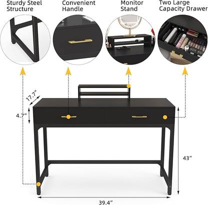 WESTREE Computer Gaming Desk Office - Study Writing Desk with Drawer for Teen, Bedroom Makeup Desk Home Office with Storage Shelf, Height Monitor Stand
