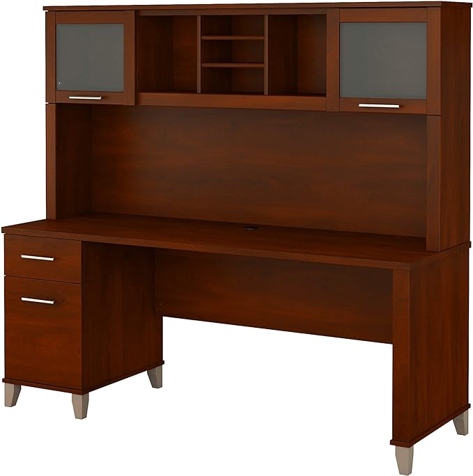 Bush Furniture Somerset 72W Office Desk with Drawers and Hutch in Hansen Cherry