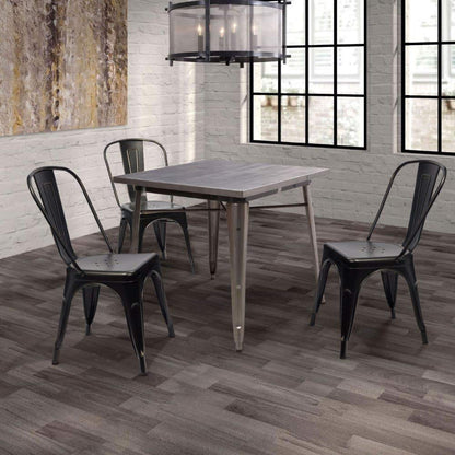 Furmax Metal Dining Chair Indoor Outdoor Use Stackable Chic Side Classic Trattoria Metal Chairs Set of 4 for Kitchen, Dining Room, Bistro and Cafe (Distressed White)