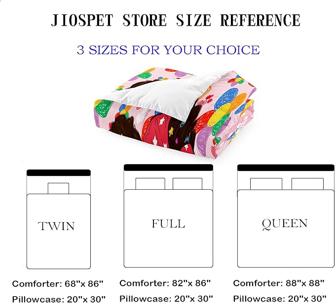 Black Girl Full Size Comforter Sets for Girls, African Black Girl Full Size Comforter Sets Girls Room Cute Full Size Comforter Set Pink Princess Full Size Bedding Set, Full (1 Comforter 2 Pillowcases)