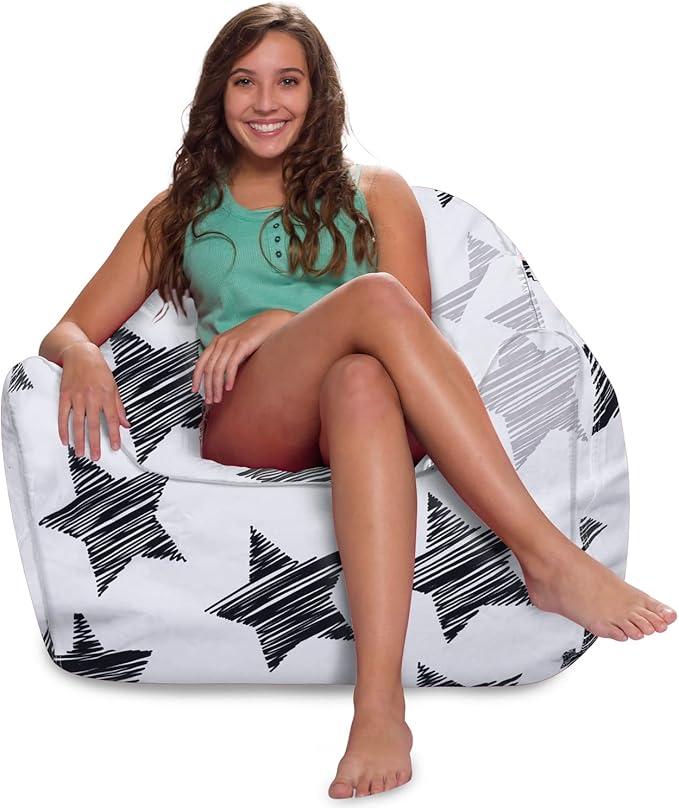Posh Creations Structured Comfy Bean Bag Chair for Gaming, Reading, and Watching TV, Malibu Lounge, Canvas - Sketchy Stars