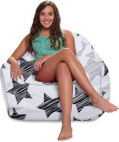 Posh Creations Structured Comfy Bean Bag Chair for Gaming, Reading, and Watching TV, Malibu Lounge, Canvas - Sketchy Stars