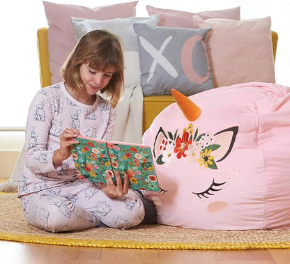 Aubliss Stuffed Animal Storage, Velvet Bean Bag Chairs Cover, Large 32" Ultra Soft Kids Toy Storage Organizer for Blankets Towels Clothes, Pink Floral