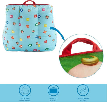 Idea Nuova Cocomelon Kids Mink Plush Bean Bag Chair with Piping & Top Carry Handle , Large