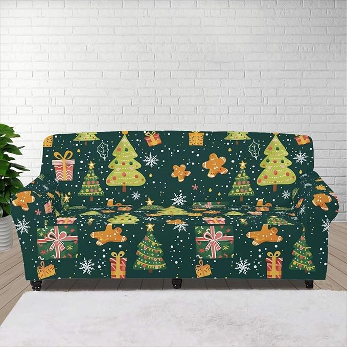 FKELYI Christmas Tree Sofa Couch Cover Comfortable Furniture Protector with Elastic Bottom Stretch Sofa Slipcover for Living Room L