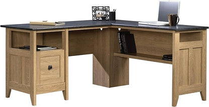 Sauder August Hill L-Shaped Desk, L: 59.06" x W: 58.74" x H: 29.25", Dover Oak finish