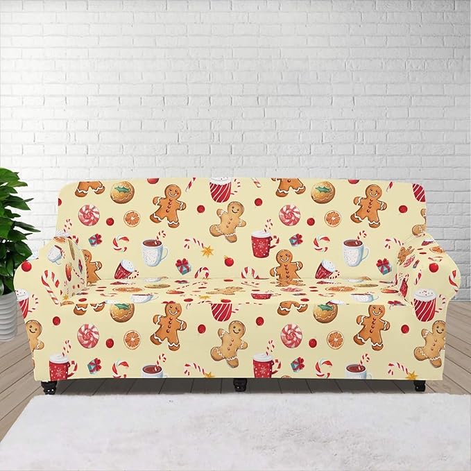 FKELYI Cute Christmas Sofa Couch Cover with Elastic Bottom Stretch Furniture Protector for Indoor Easy Going Stretch Sofa Slipcovers XL