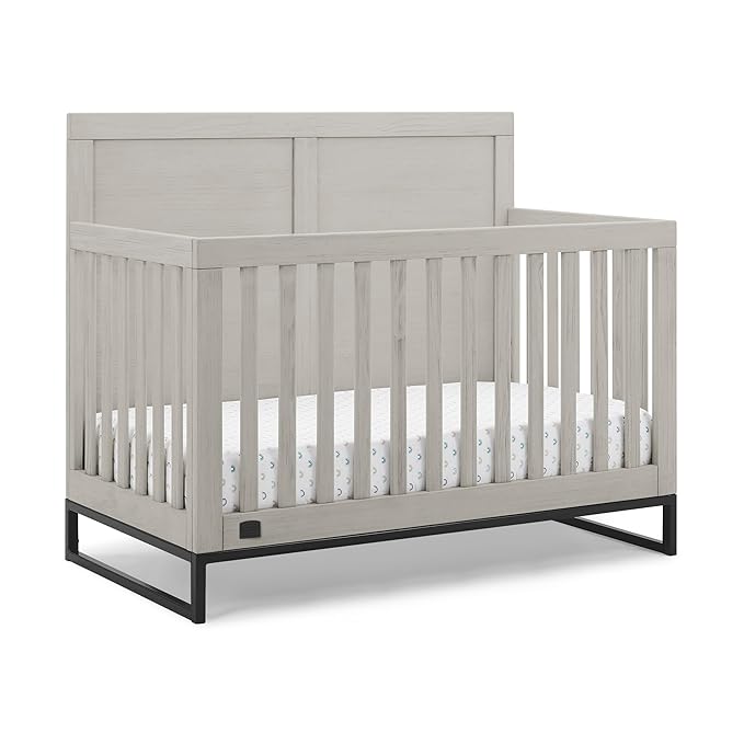 Simmons Kids Foundry 6-in-1 Convertible Baby Crib, Rustic Mist with Matte Black