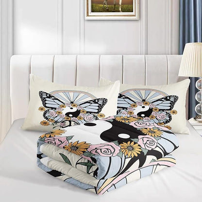 CVHOUSE Butterfly Bedding Set,Butterfly Comforter King,Butterfly Comforter Set for Girls Kids Teens,Butterflies Quilt Set with 1 Comforter and 2 Pillow Cases- 3 Piece