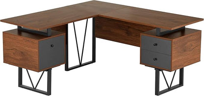 NicBex Laik-DW-00045-DX Desks, 59" W x 57.75" D x 30" H, Walnut