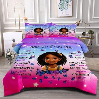 Black Girl Comforter Set Twin for Kids Teens,God Says You are Comforter Set for Black Women,Black Girl Magic Bedding Set,African American Girl Bed Bedroom Set