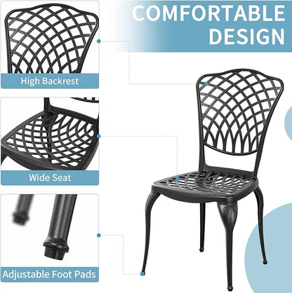 Black Cast Aluminum Bistro Set 3 Piece Outdoor,Small Patio Table and Chairs with Umbrella Hole,Outdoor Bistro Set for Front Porch Set Woven Patio Set for Garden,Yard(Black)