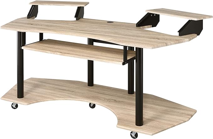 Acme Eleazar Wooden 3-Shelf Music Recording Studio Desk in Natural Oak