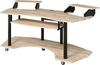 Acme Eleazar Wooden 3-Shelf Music Recording Studio Desk in Natural Oak