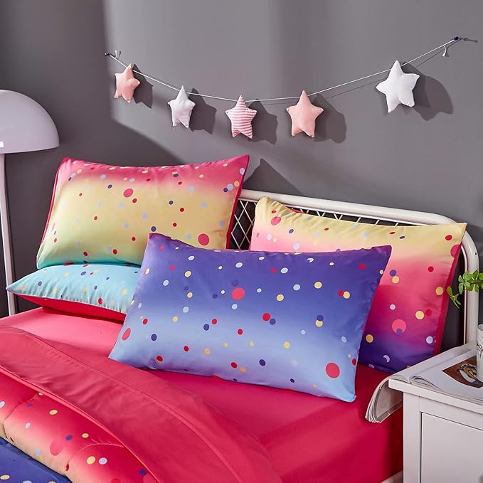 Colorful Polka Dots Rainbow Comforter Set for Teen Girls Women,Twin Size 4 Piece Bed in A Bag,Circles Printed Comforter and Sheets,Ultra Soft Microfiber All Season Bedding Set(Twin,Dots)