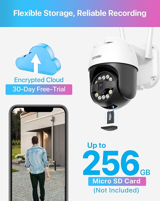 ZOSI 3K 5MP Pan/Tilt WiFi Security Camera, C296 Plug-in Home Surveillance Camera Outdoor, Person Vehicle Detection, Human Tracking, Night Vision, 2 Way Audio, Floodlight Siren, Cloud & SD Card Storage