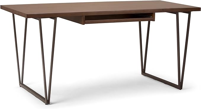 SIMPLIHOME Ryder SOLID WOOD and Metal 66 inch Wide Home Office Desk, Writing Table, Workstation, Study Table Furniture in Natural Aged Brown