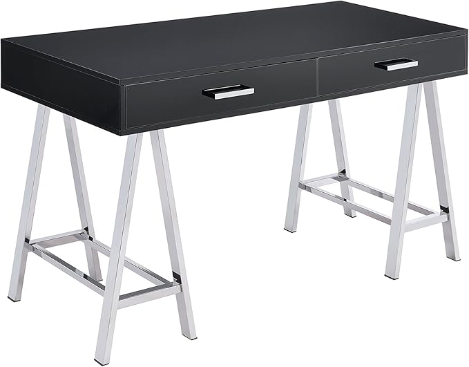 Acme Coleen 2-Drawer Metal Home Office Desk in Black and Chrome