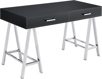 Acme Coleen 2-Drawer Metal Home Office Desk in Black and Chrome
