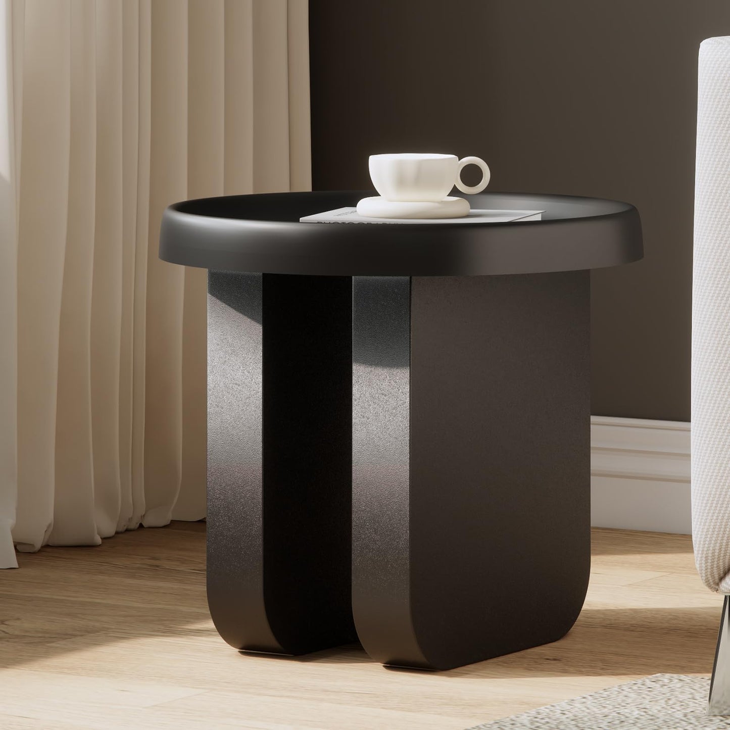 Round Coffee Table,Modern Coffee Table,Unique Circle Coffee Tables,Metal Center Table for Living Room (Black, 29.5 x 16.5)