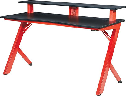OSP Home Furnishings Area51 Battlestation Gaming Desk with Bluetooth RGB LED Lights, Red