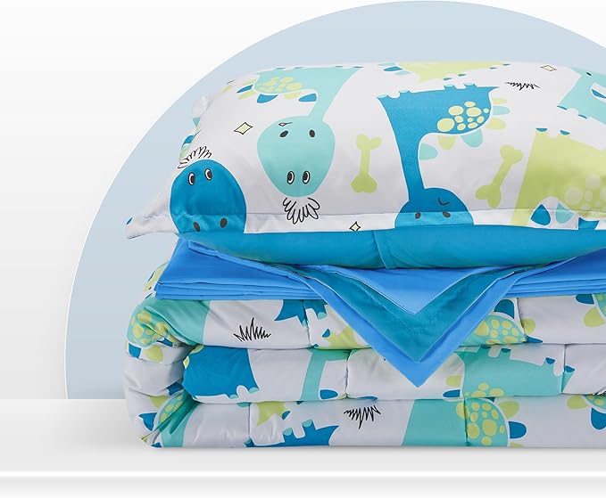 SLEEP ZONE Kids Twin Bedding Comforter Set - Super Cute & Soft Kids Bedding 5 Pieces Set with Comforter, Sheet, Pillowcase & Sham (Cute Dino)