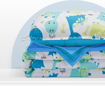 SLEEP ZONE Kids Twin Bedding Comforter Set - Super Cute & Soft Kids Bedding 5 Pieces Set with Comforter, Sheet, Pillowcase & Sham (Cute Dino)