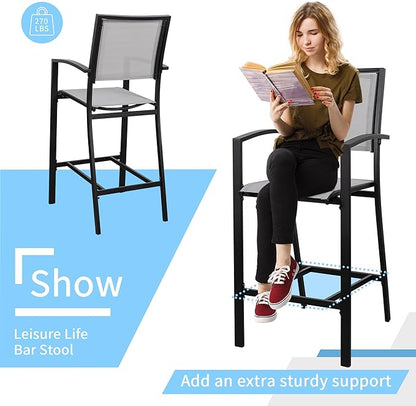 Shintenchi Patio Dining Sets, All Weather Textile Fabric Outdoor High Stool Bistro Set with 4 Bar Chairs and High Glass Table for Home, Backyard, Garden, Lawn, Porch, 5 Pieces
