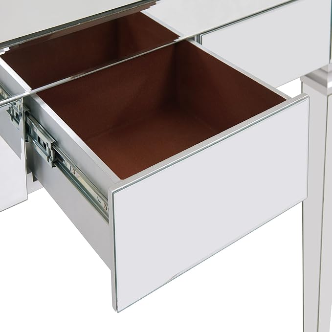 SEI Furniture Glenview Glam Mirrored Writing Desk w/ Drawers, Matte Silver