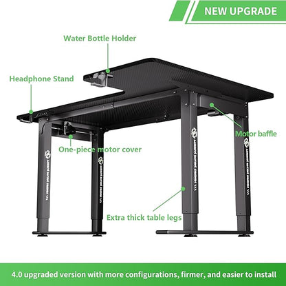 X-WIN 63 Inches L-Shaped Electric Standing Desk, Dual Motor Height Adjustable Stand Up Corner Desk, Sit to Stand Workstation with Locking Wheels, Carbon Fiber Top