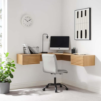 Modway Render 60" Mid-Century Modern Wall-Mount Corner Office Desk in Oak