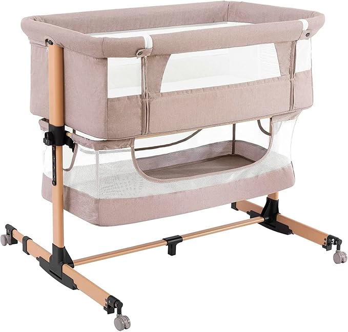 3 in 1 Baby Crib Bedside Crib,Baby Bassinet,Baby Bed Adjustable Portable Bed for Infant/Baby,Light Beige