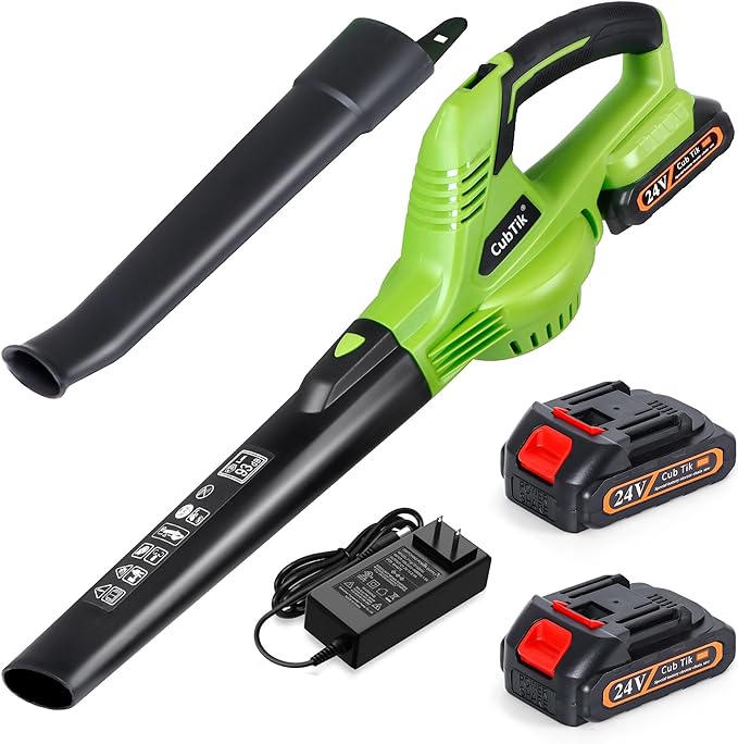 Cordless Leaf Blower 20V Handheld Electric Leaf Blower with 2x2.0AH Batteries and Fast Charger for Lawn Care, Patio, Garden, Snow(only for small jobs)