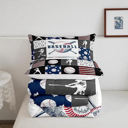 Teen Boy Sports Baseball King Bedding Set,Kids Baseball Athlete Comforter Set,Grunge Hippie Tie Dye Ball Bed Comforter Sets Room Decor Patchwork Pattern 2 Pillow Cases（Red Blue Black White Grey）